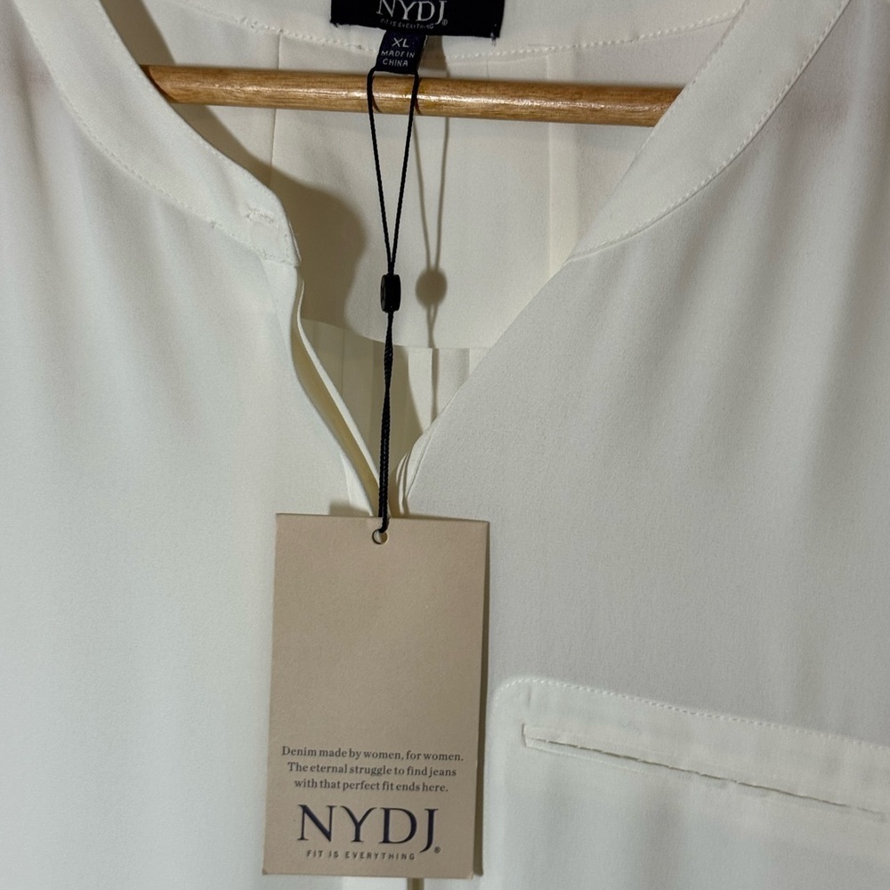 NYDJ White 3/4 Sleeve Relaxed Blouse with Mandarin Collar - Picture 6 of 9